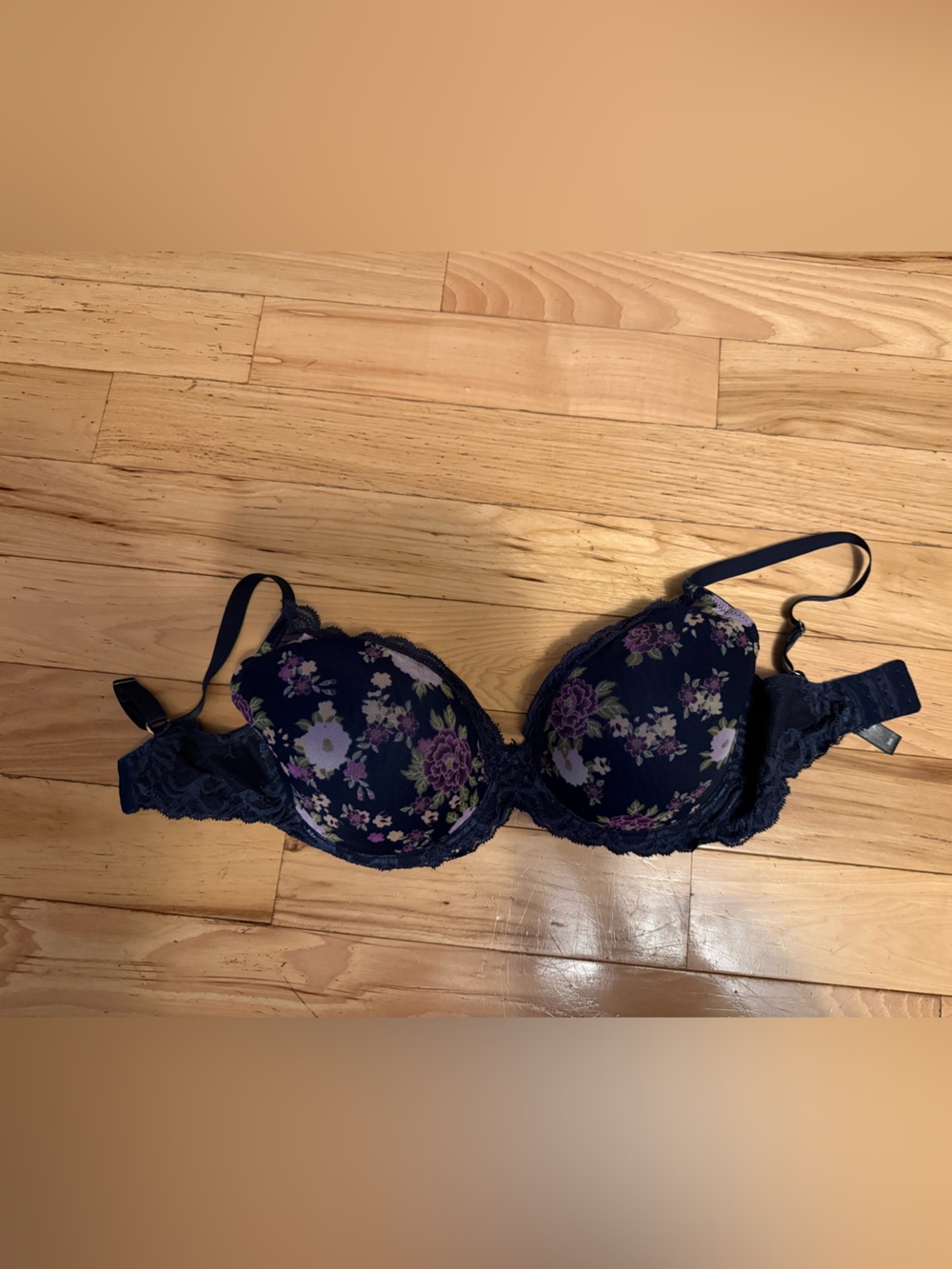 Natori Navy Blue Floral Mesh Lace Underwire Bra Size 34G